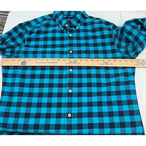 American Eagle Outfitters Men's Blue Checkered Button Down Shirt Size L *READ* - Picture 9 of 12
